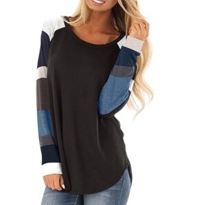 Levaca Black Sweater With Striped Sleeves